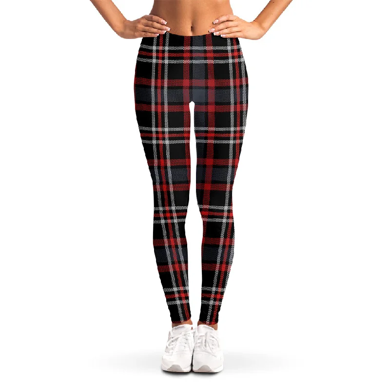 Grey Black And Red Scottish Plaid Print Women's Leggings Stylish Sporty Performance Leggings