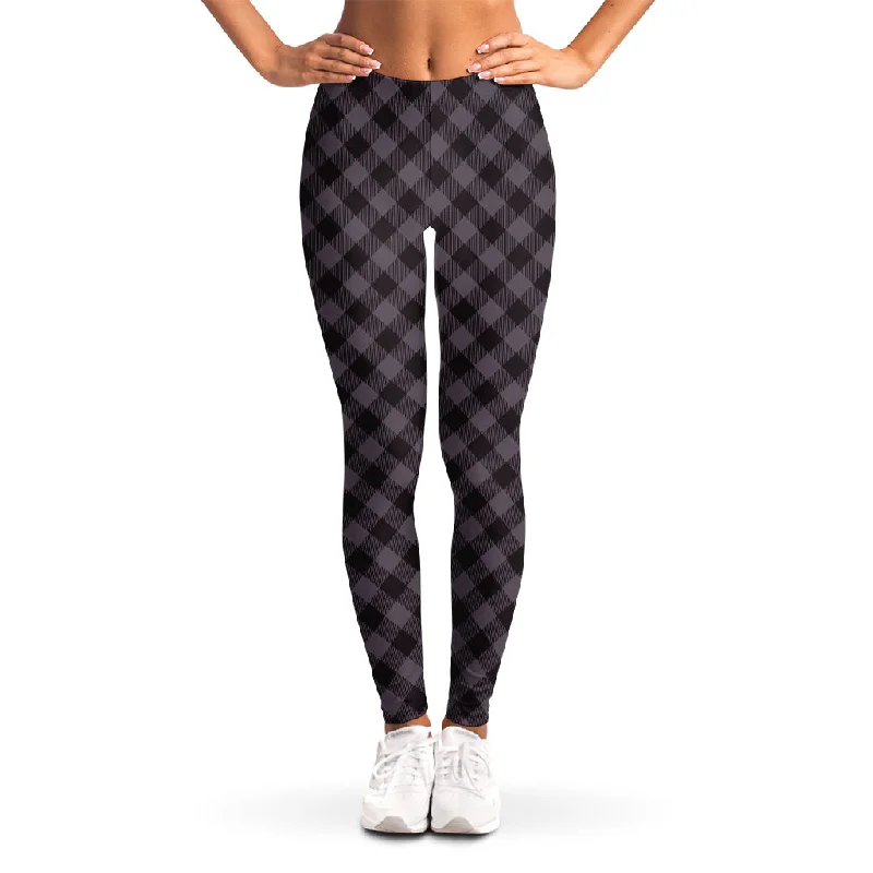 Grey Buffalo Plaid Pattern Print Women's Leggings Cozy Yoga Compression Leggings