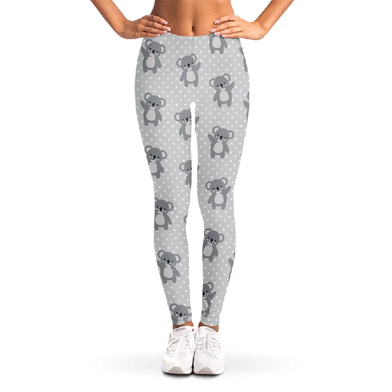 Grey Koala Pattern Print Women's Leggings Stylish Everyday Leggings