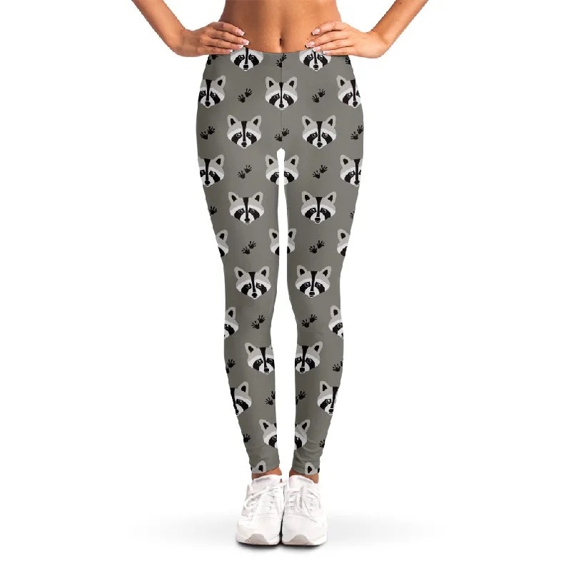 Grey Raccoon Pattern Print Women's Leggings Comfortable Tummy Shaping Leggings
