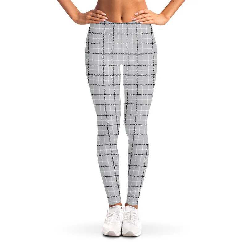 Grey Tattersall Pattern Print Women's Leggings Fashionable High-Rise Workout Leggings
