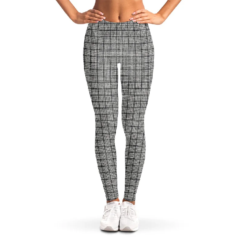 Grey Windowpane Pattern Print Women's Leggings Stylish Sweat-Proof Leggings