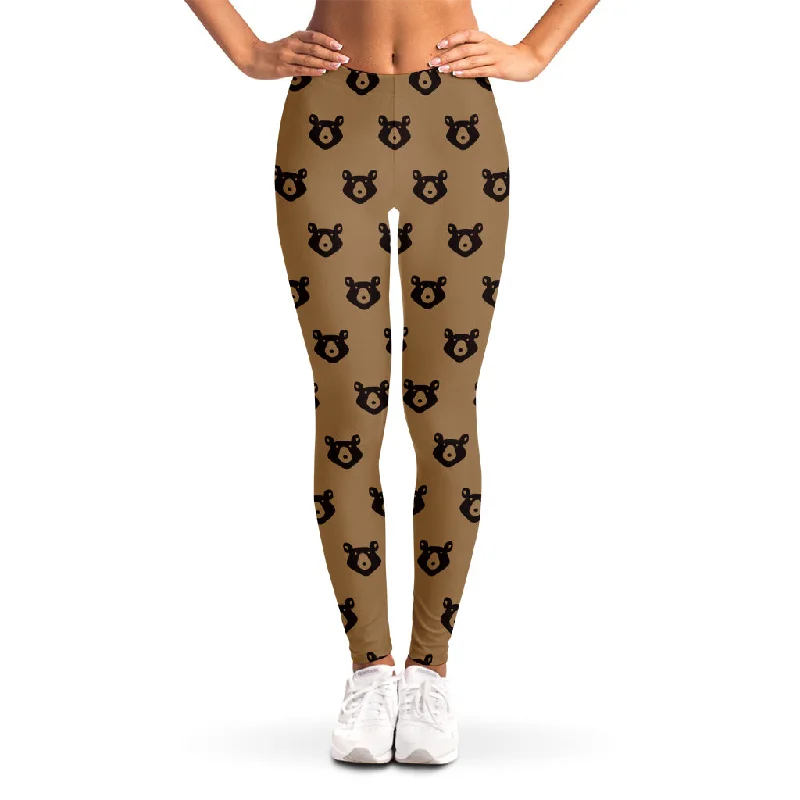 Grizzly Bear Pattern Print Women's Leggings Trendy Fitness Leggings