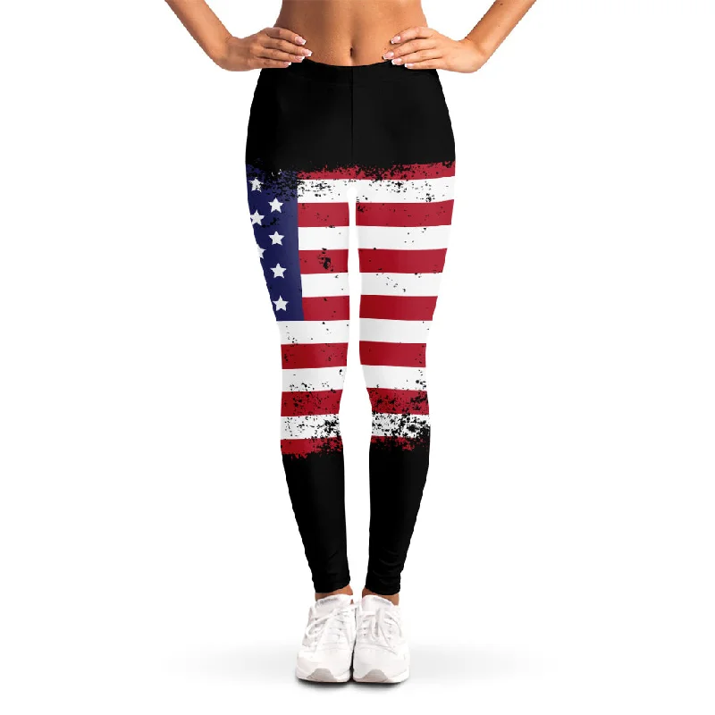 Grunge American Flag Print Women's Leggings Cozy Lounge Pants Leggings