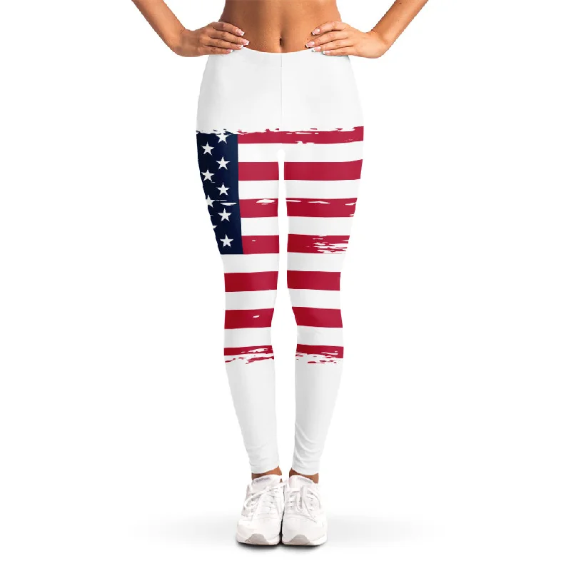 Grunge Flag Of USA Print Women's Leggings Stylish Sweatproof Leggings