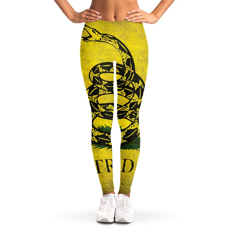 Grunge Gadsden Flag Print Women's Leggings Comfortable Ribbed Waistband Leggings