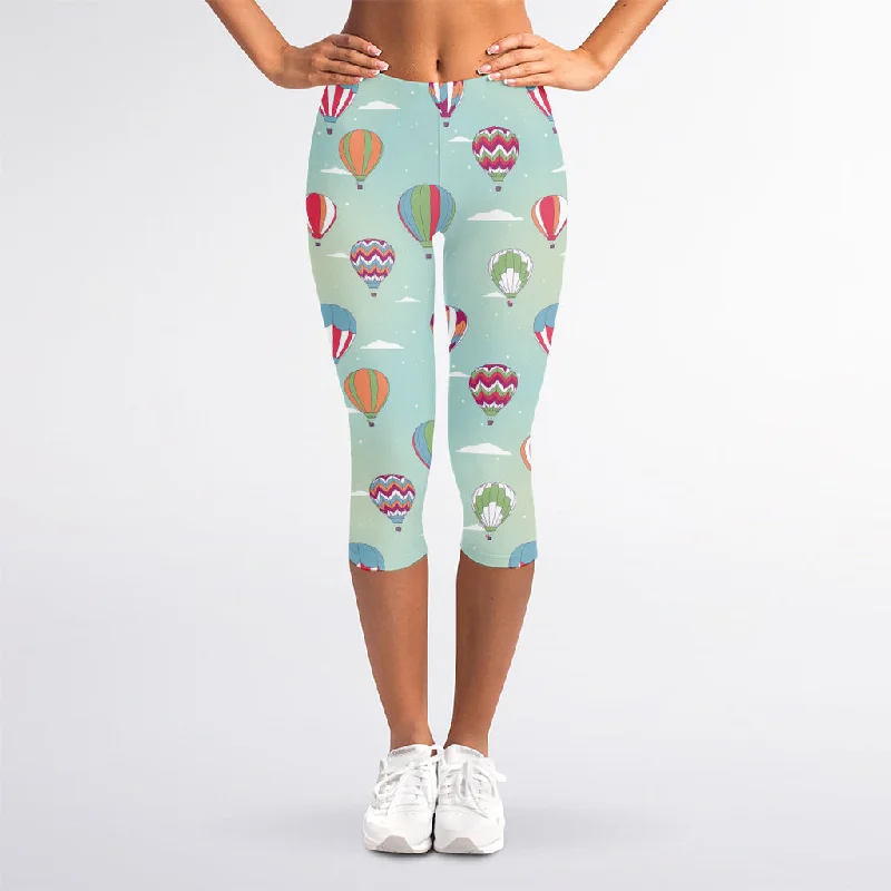 Hot Air Balloon Pattern Print Women's Capri Leggings Trendy Color Block Leggings