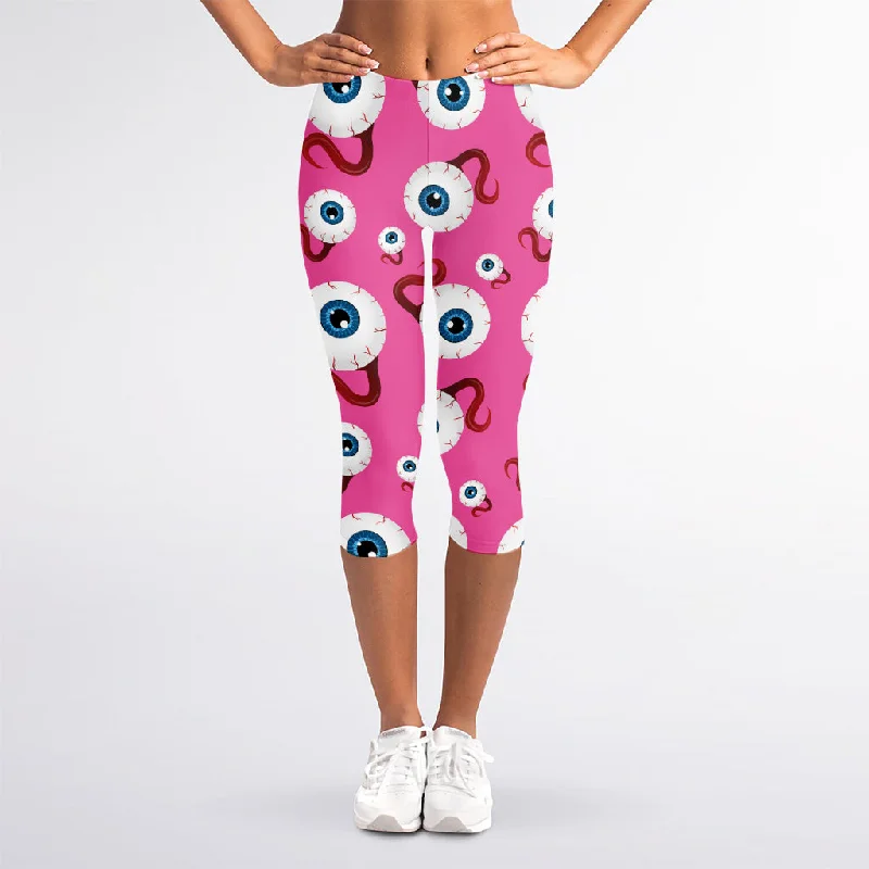 Human Eyeball Pattern Print Women's Capri Leggings Stylish Yoga Leggings