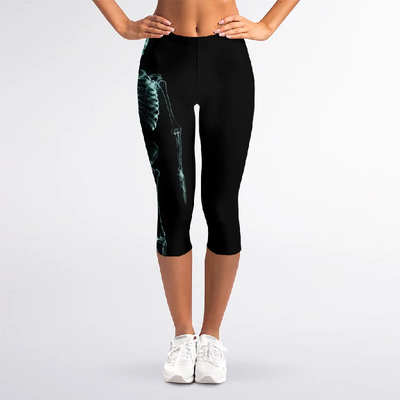 Human Skeleton X-Ray Print Women's Capri Leggings Fashionable Printed Leggings