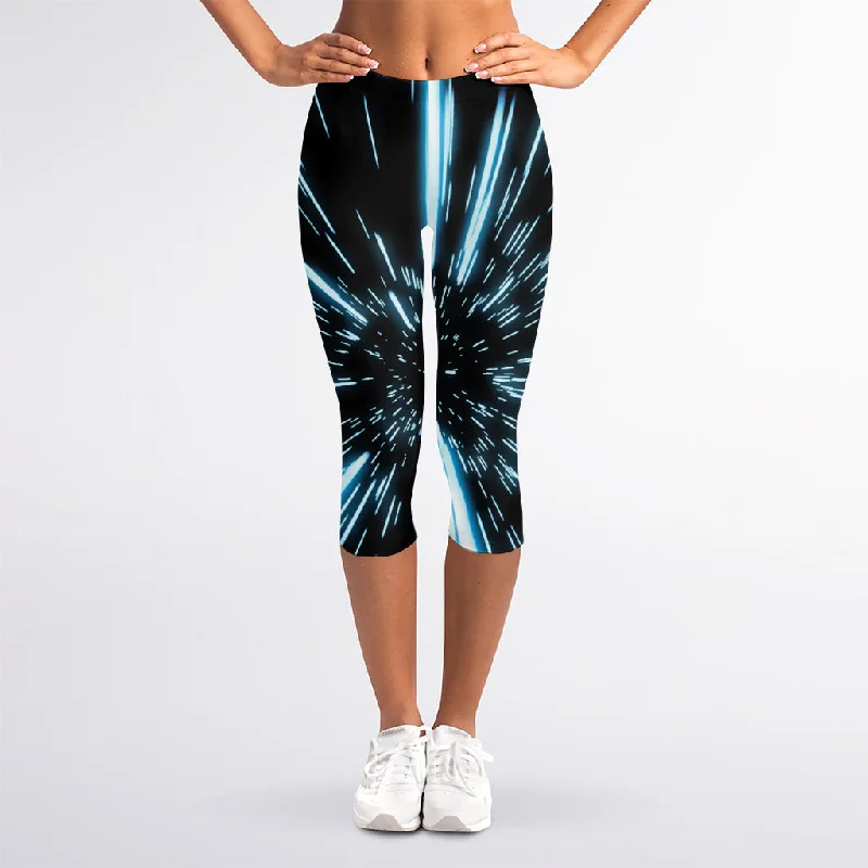 Hyperspace Lightspeed Print Women's Capri Leggings Stylish Lightweight Leggings