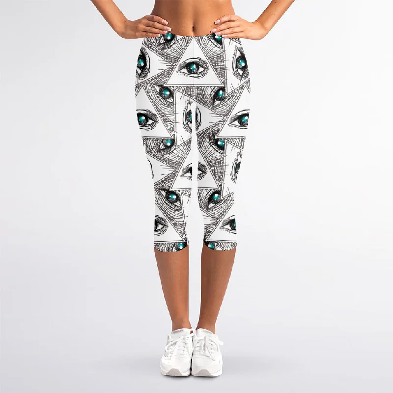 Illuminati Pattern Print Women's Capri Leggings Elegant Casual Fit Leggings