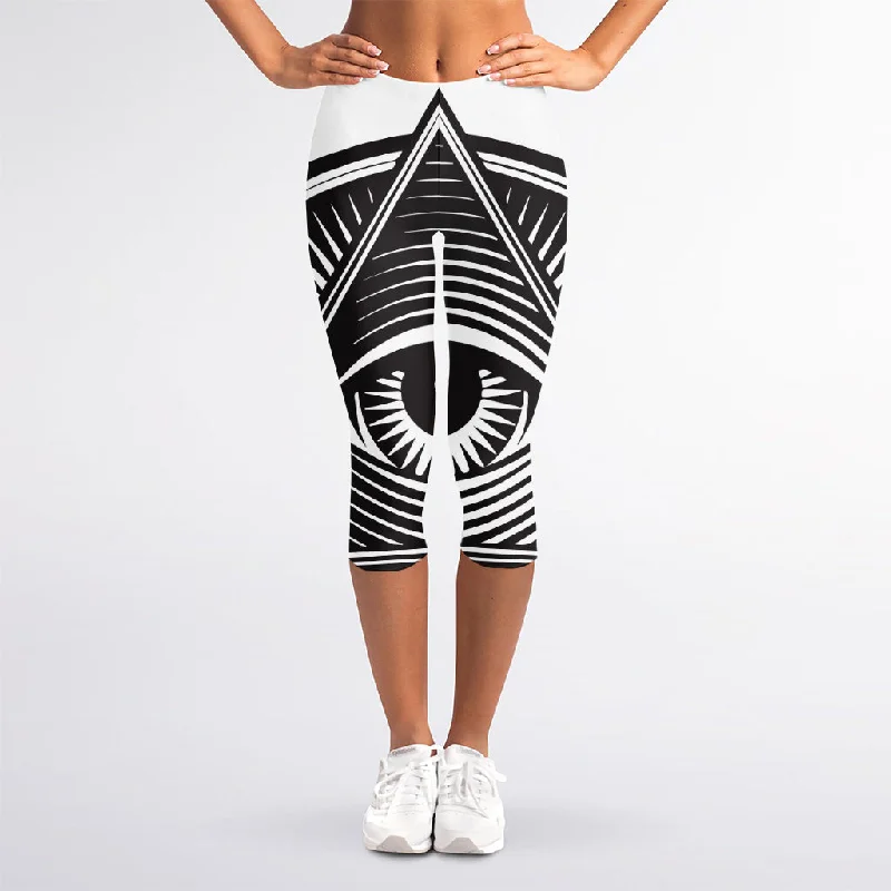 Illuminati Symbol Print Women's Capri Leggings Trendy Flared Leggings