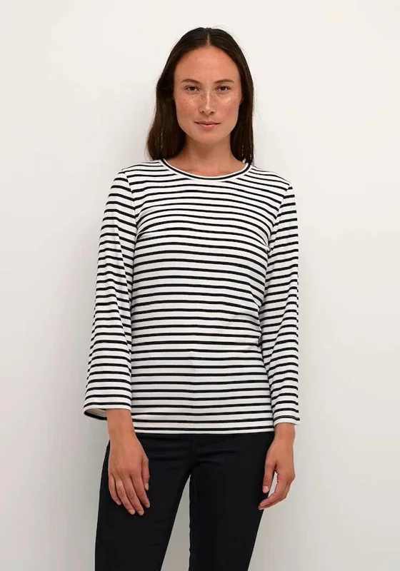 KAFFE Kaliddy Striped T-Shirt, Black & White Front Pockets Side Pockets Patch Pockets