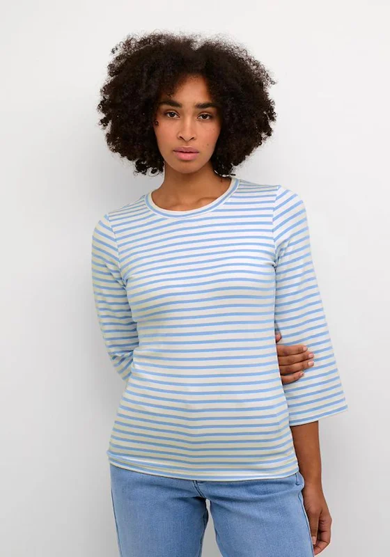 KAFFE Kaliddy Striped T-Shirt, Blue & White Houndstooth Herringbone Solid