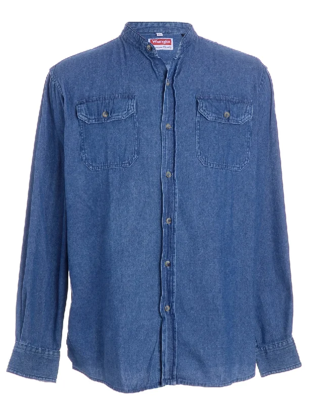 Label Charles Grandad Collar Denim Shirt Collared Crew Neck Turtle Neck