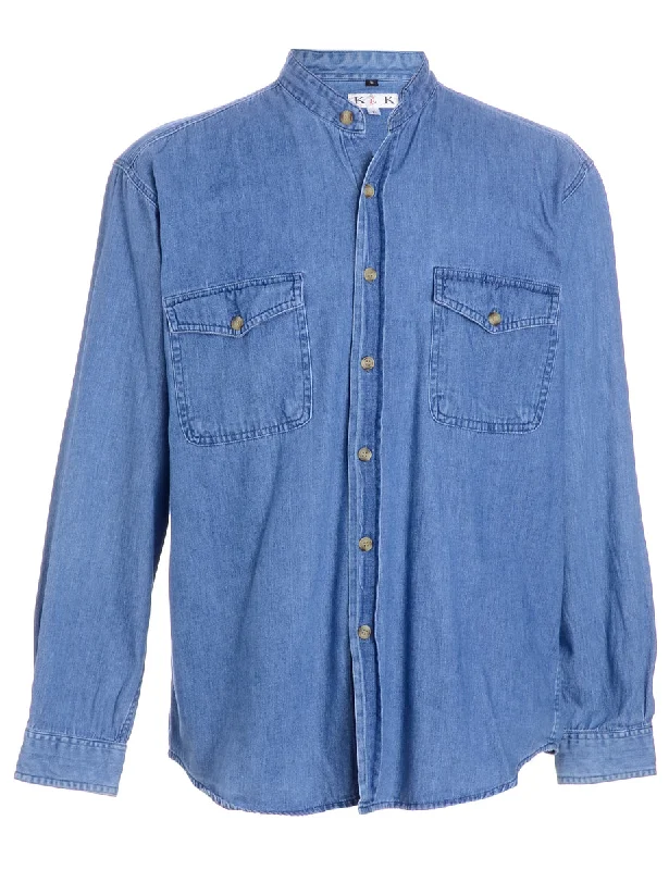 Label Charles Grandad Collar Denim Shirt Hooded Caped Shawl Collar