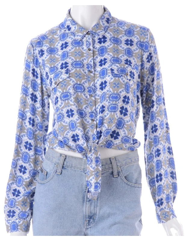 Label Cropped Jessie Tie Front Patterned Shirt Zippered Buttoned Snapped