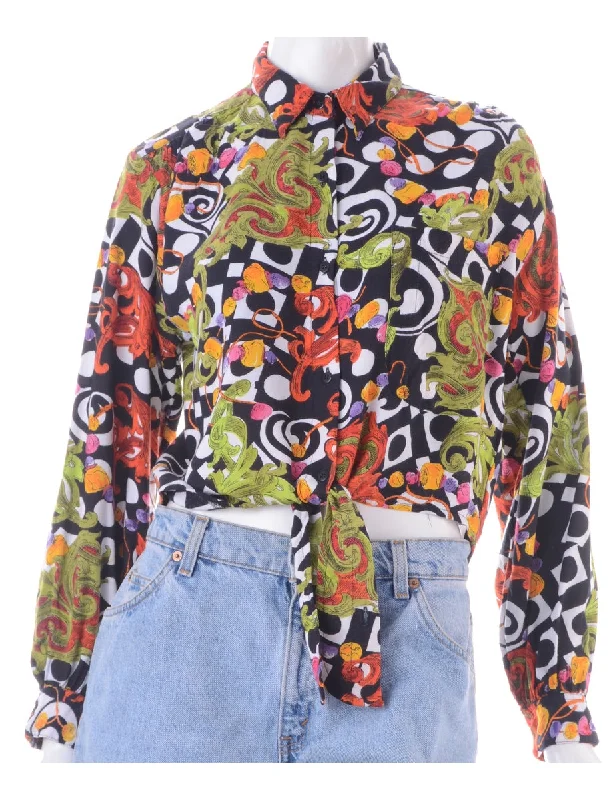 Label Cropped Jessie Tie Front Patterned Shirt Rayon Velvet Corduroy