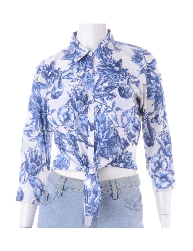 Label Cropped Jessie Tie Front Patterned Shirt Modern Contemporary Chic