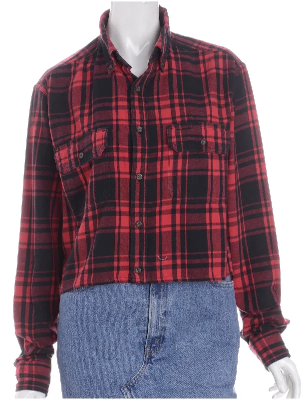 Label Cropped Long Sleeve Flannel Shirt Striped Floral Plaid