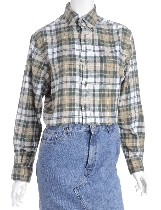 Label Cropped Long Sleeve Flannel Shirt Collared Crew Neck Turtle Neck