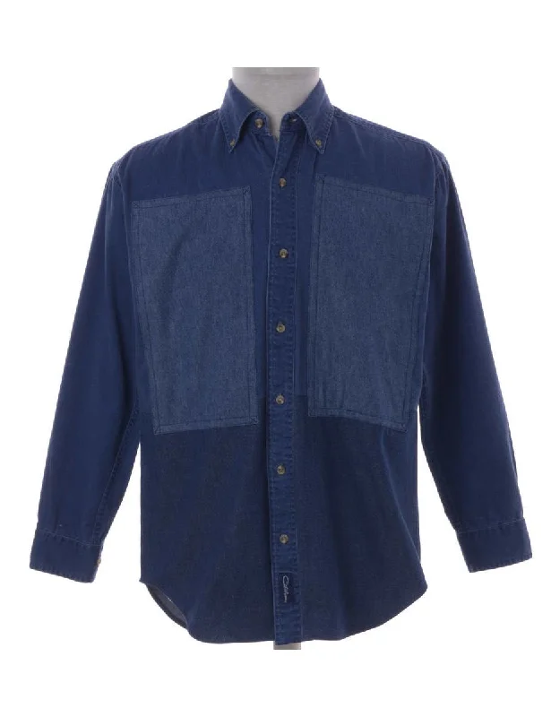 Label Darren Two Tone Denim Shirt Ribbed Striped Patterned