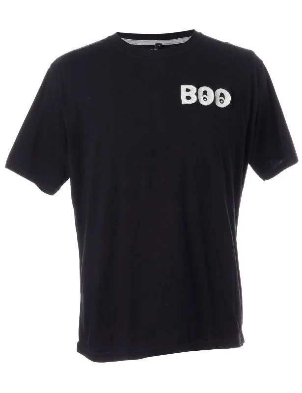 Label Embroidered Boo T-Shirt Hooded Caped Shawl Collar