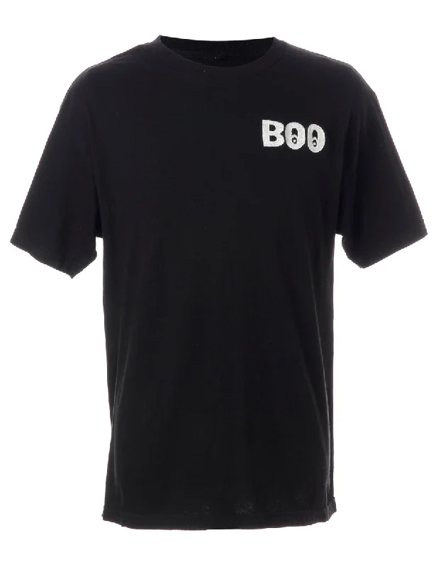 Label Embroidered Boo T-Shirt Zippered Front Buttoned Front Snap Front