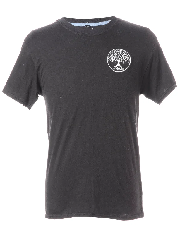 Label Embroidered Tree of Life T-shirt Front Pockets Side Pockets Patch Pockets