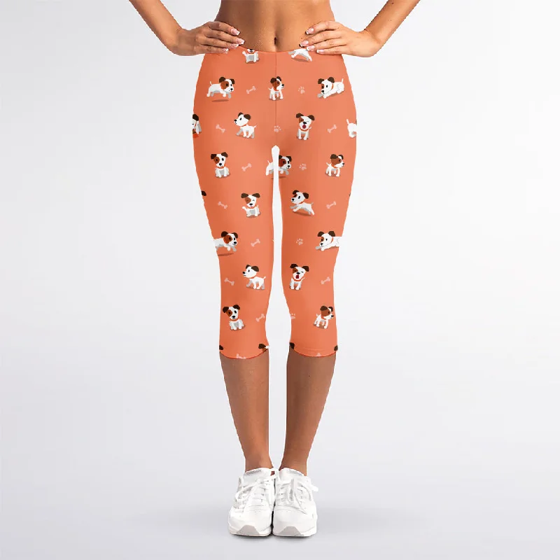 Little Jack Russell Terrier Print Women's Capri Leggings Trendy Sporty Compression Leggings