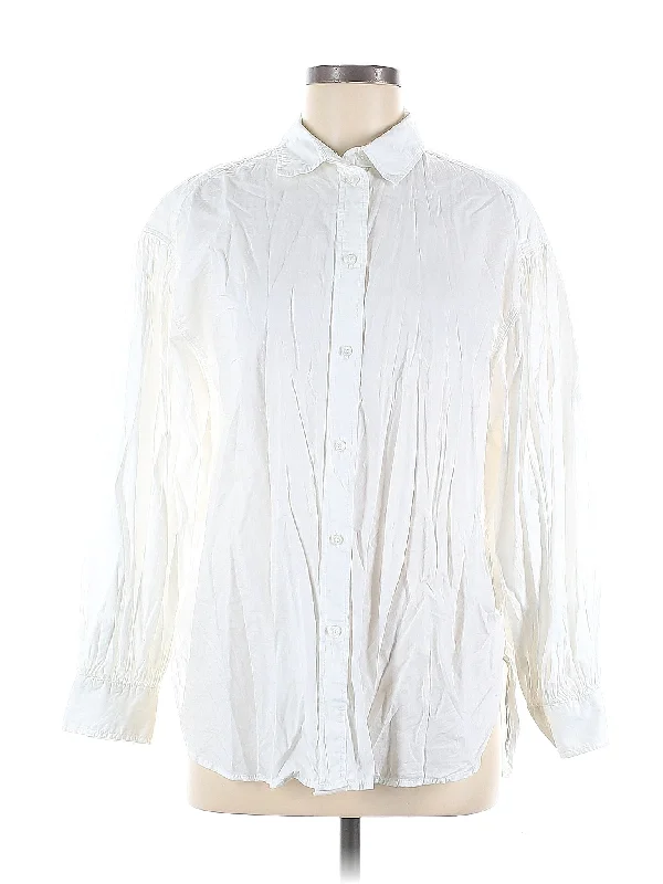 Long Sleeve Button Down Shirt Beaded Sequined Faux Fur