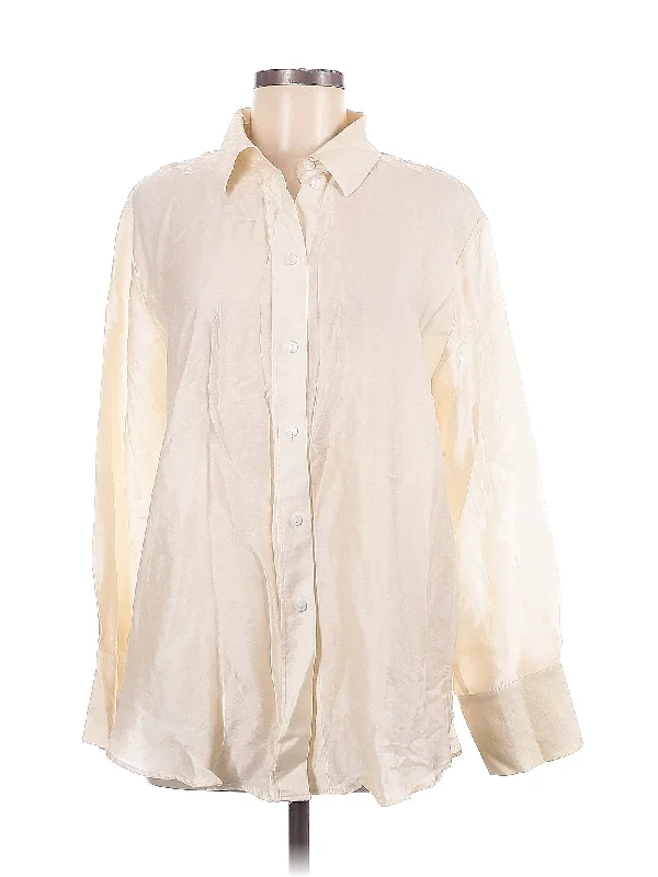 Long Sleeve Button Down Shirt Solid Print Embellished