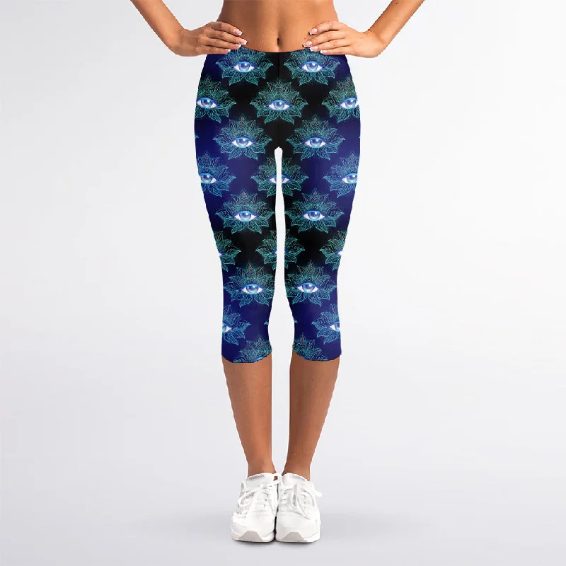 Lotus Eye of Providence Pattern Print Women's Capri Leggings Stylish Sweat-Proof Leggings