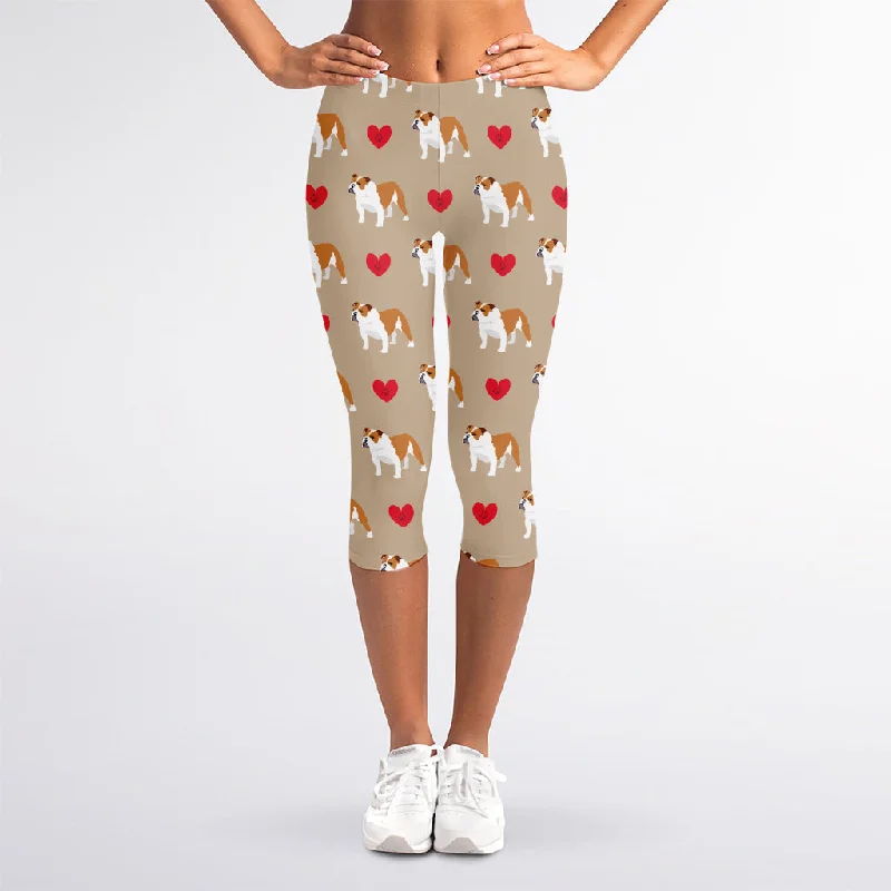 Love English Bulldog Pattern Print Women's Capri Leggings Elegant Full-Body Leggings