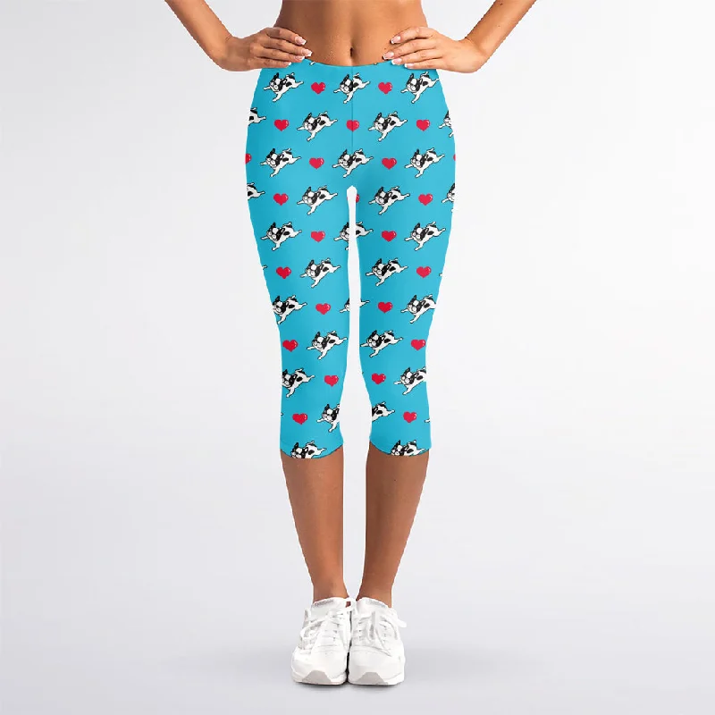 Love French Bulldog Pattern Print Women's Capri Leggings Cozy Lounge Pants Leggings