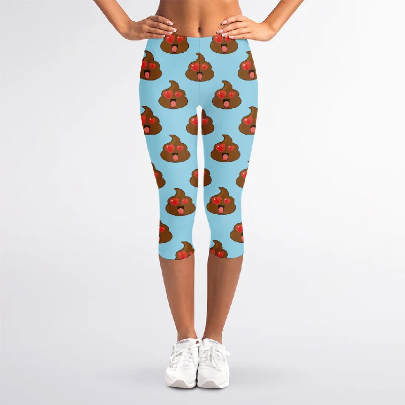 Lovely Poop Pattern Print Women's Capri Leggings Comfortable Running Leggings