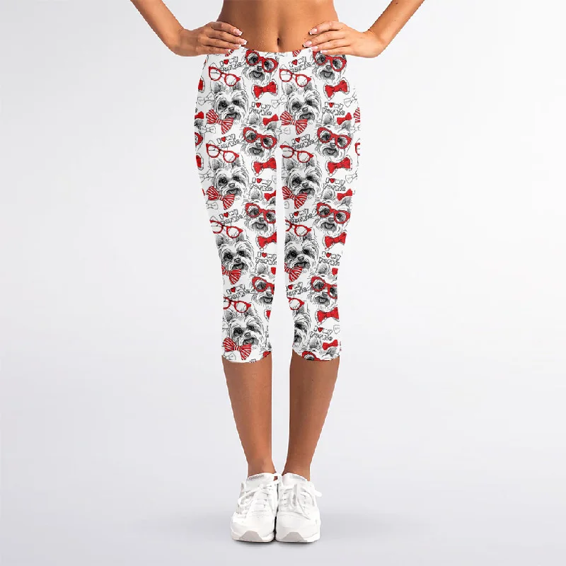 Lovely Yorkshire Terrier Pattern Print Women's Capri Leggings Fashionable Smooth Fit Leggings