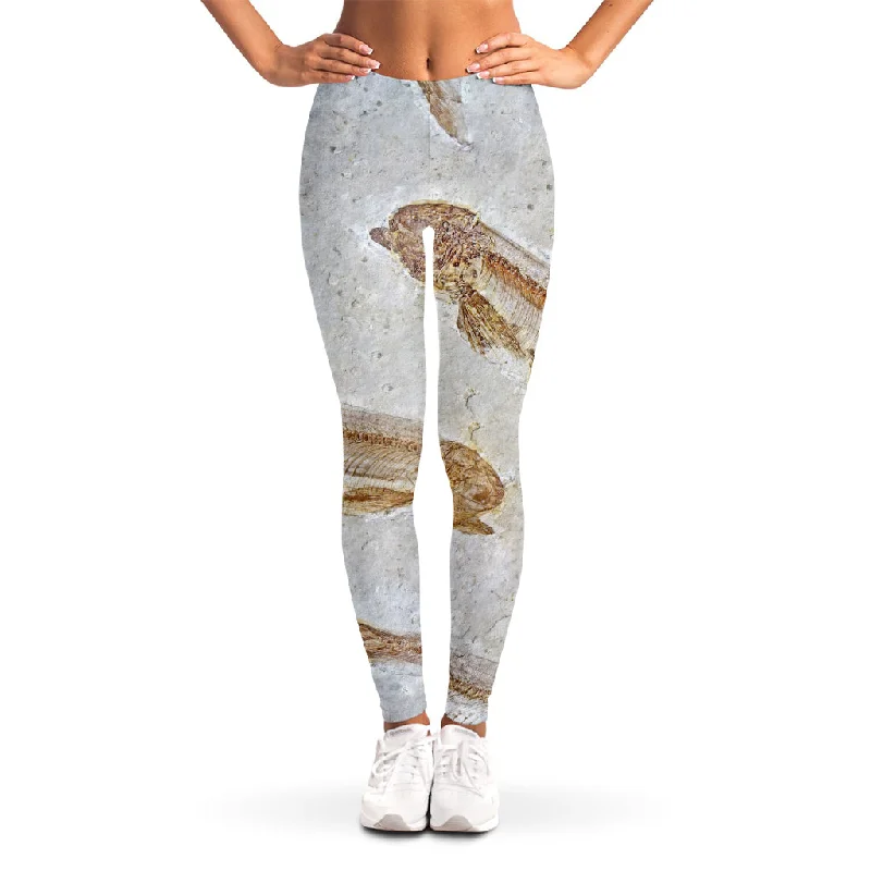 Lycoptera Fish Fossil Print Women's Leggings Cozy Full-Length Workout Leggings