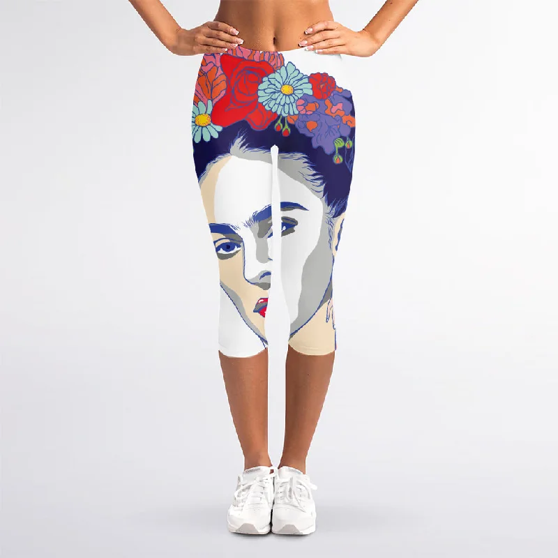 Magdalena Carmen Frida Kahlo Print Women's Capri Leggings Fashionable Solid Color Tights