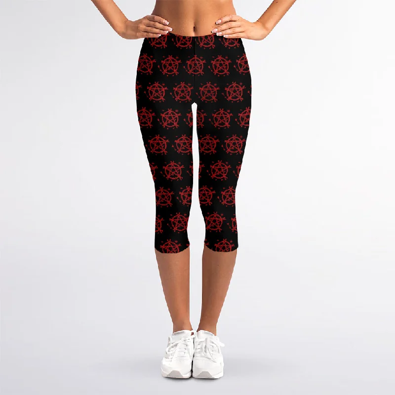 Magic Pentagram Pattern Print Women's Capri Leggings Comfortable Power Mesh Leggings