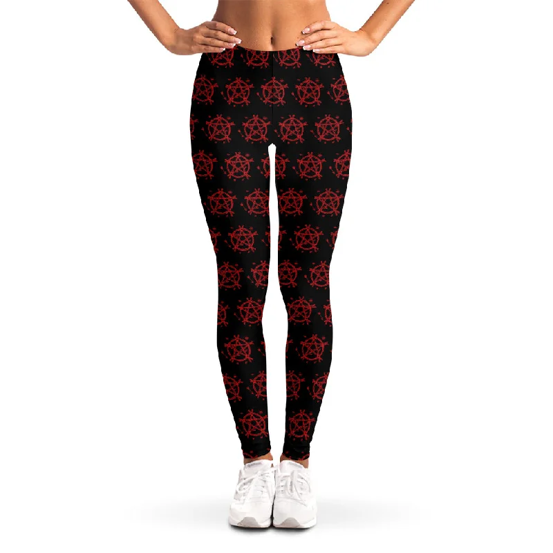 Magic Pentagram Pattern Print Women's Leggings Trendy Mesh Leggings