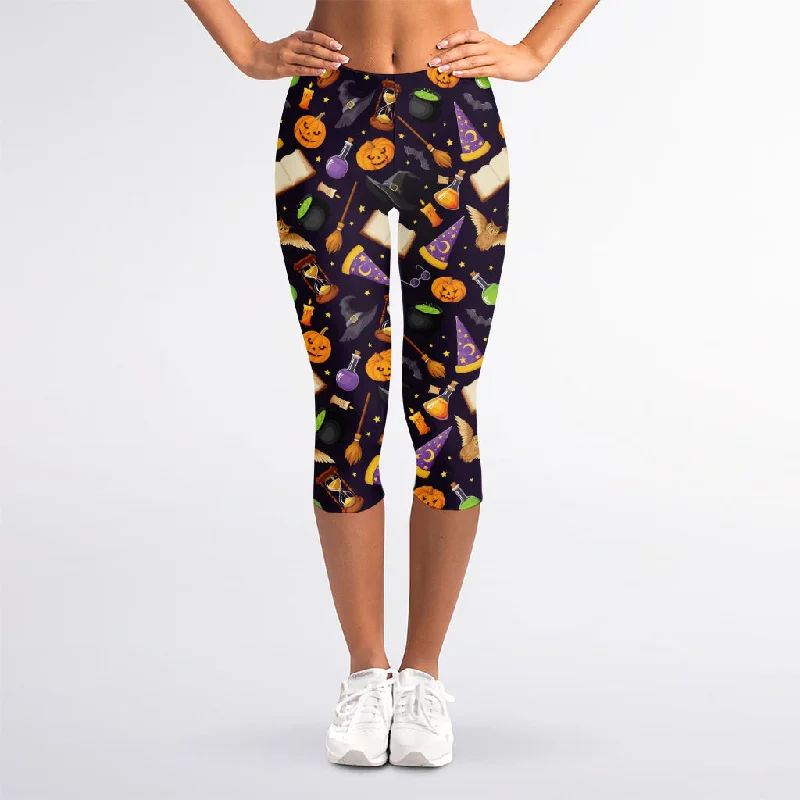 Magic Wizard Pattern Print Women's Capri Leggings Trendy Polka Dot Leggings