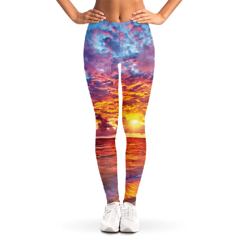 Maldives Sunset Print Women's Leggings Stylish Patterned Active Leggings