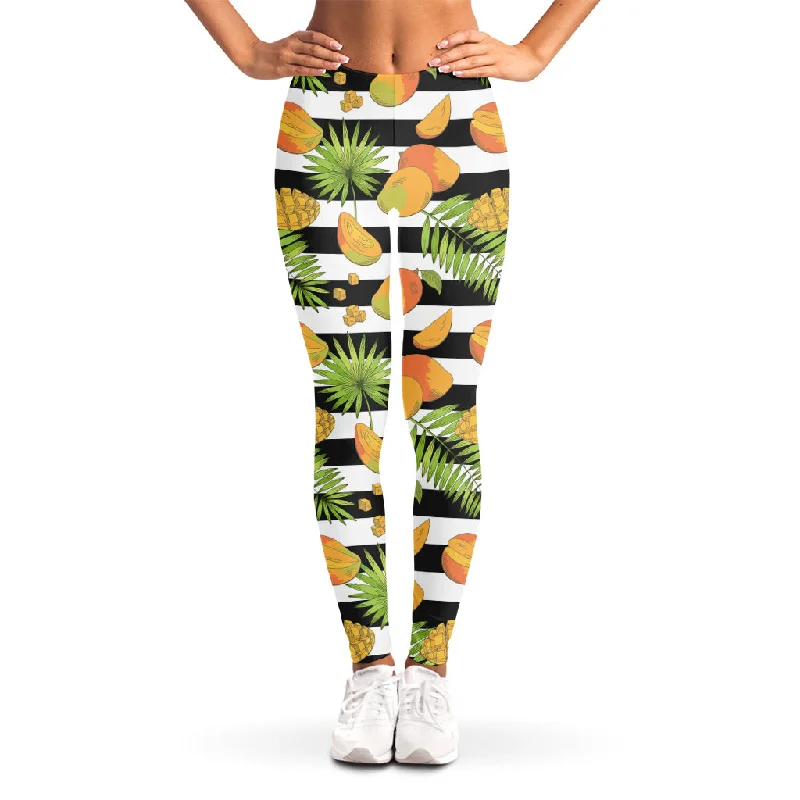 Mango Fruit Striped Pattern Print Women's Leggings Stylish Stretch-Waist Leggings