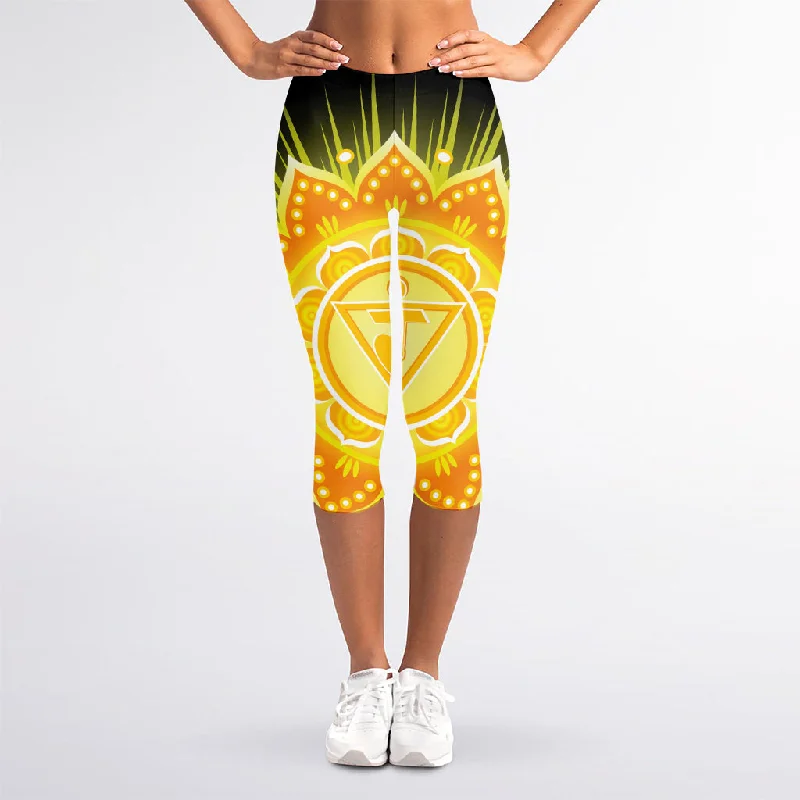 Manipura Chakra Mandala Print Women's Capri Leggings Fashionable Printed Legging Pants