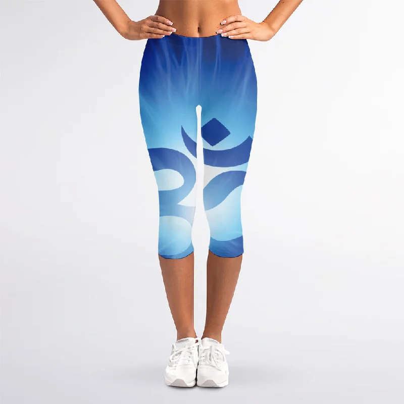 Mantra Om Print Women's Capri Leggings Fashionable Seamless Leggings