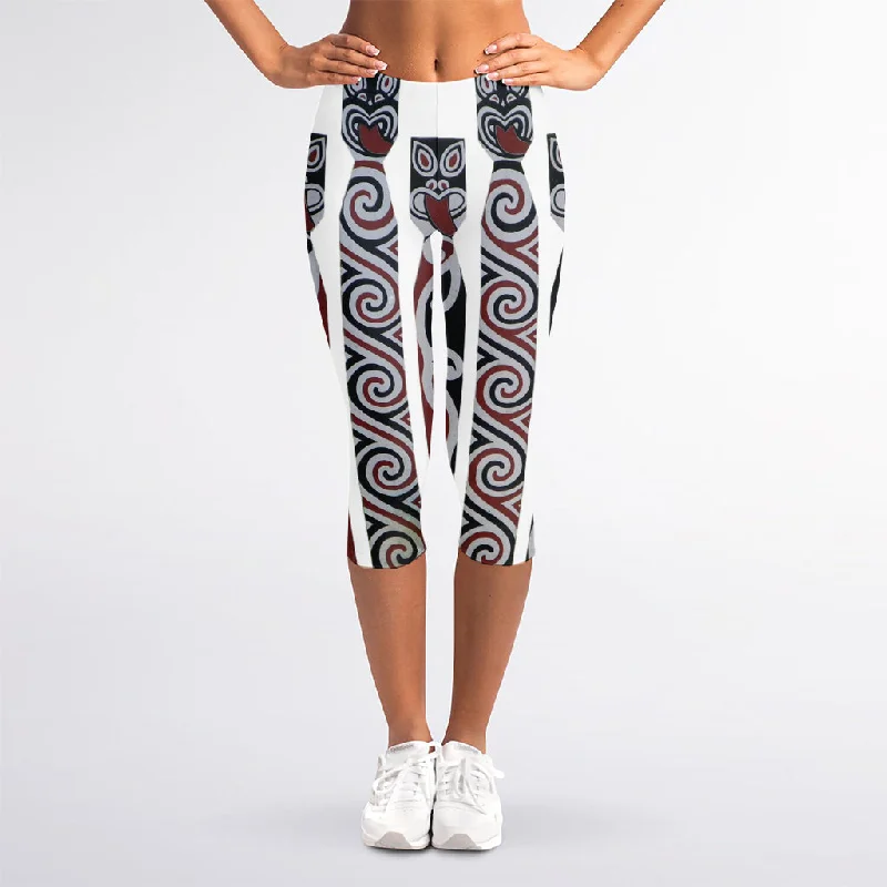 Maori Fence Print Women's Capri Leggings Trendy Sports Performance Leggings