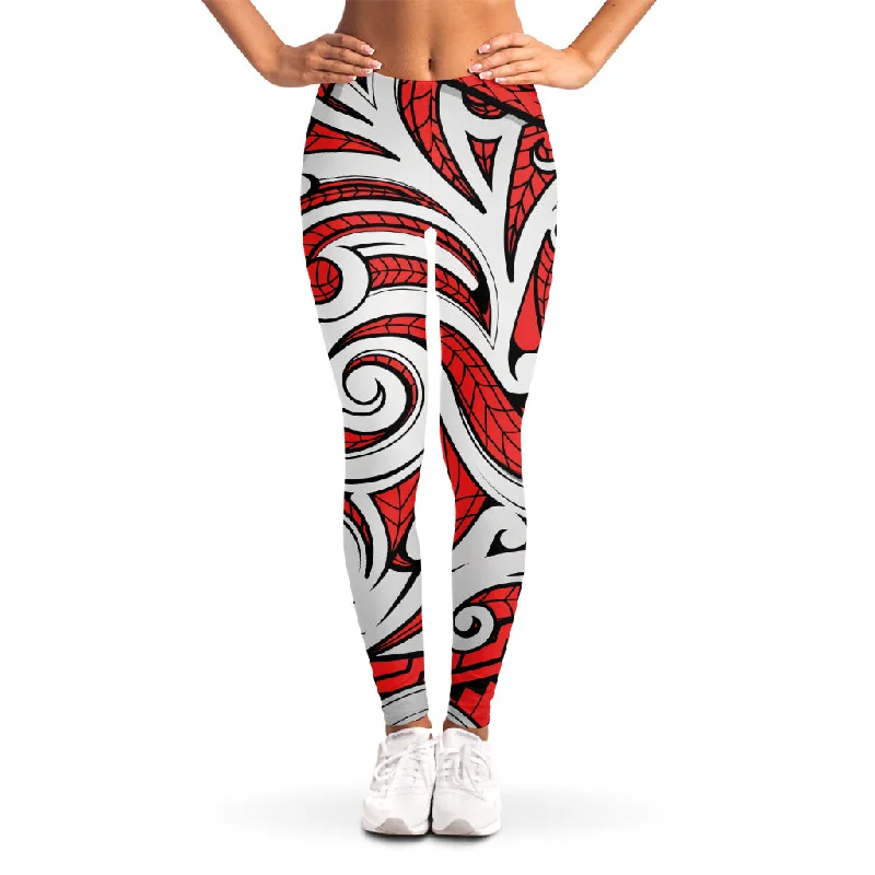 Maori Kowhaiwhai Tribal Polynesian Print Women's Leggings Trendy Full-Length Leggings