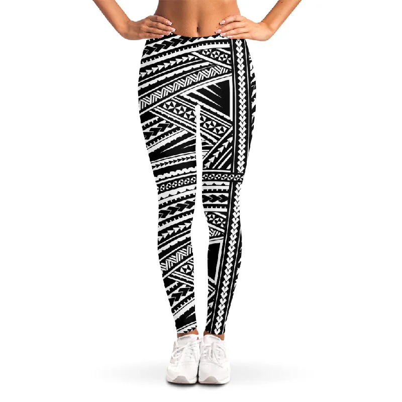 Maori Polynesian Tribal Tattoo Print Women's Leggings Comfortable Wide-Band Leggings