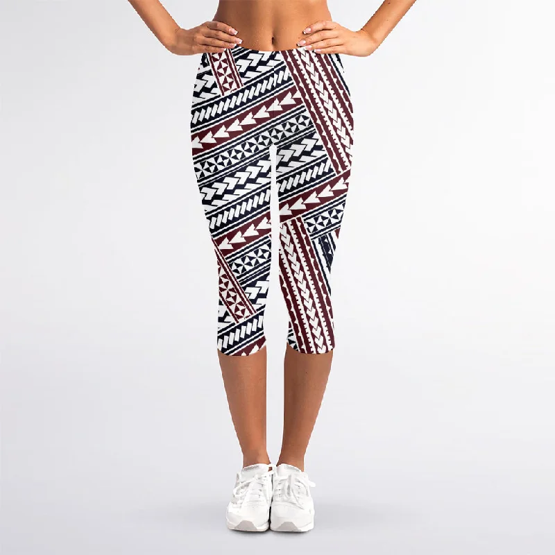 Maori Tribal Pattern Print Women's Capri Leggings Comfortable Plus Size Leggings